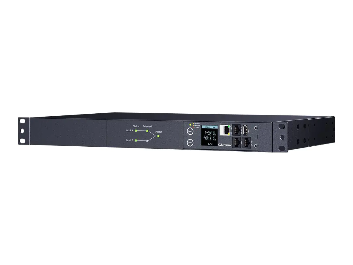 CyberPower Metered ATS Series PDU24004 - Stromverteilungseinheit (Rack - einbaufähig) - Wechselstrom 200-240 V - 1-phasig - serial - Eingabe, Eingang 2 x IEC 60320 C14 - Ausgangsanschlüsse: 12 (12 x IEC 60320 C13) - 1U - 3.05 m Schnur - Schwarz