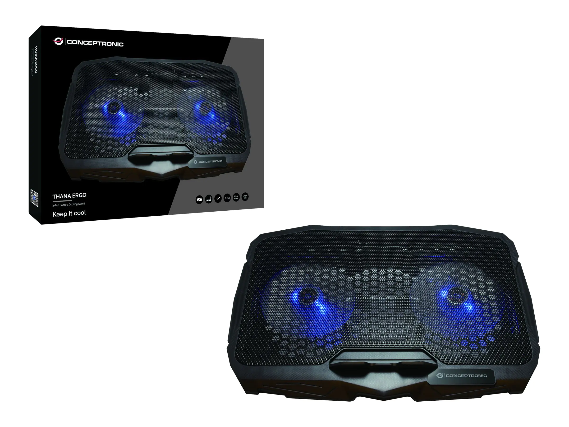 Conceptronic Thana - Notebook-Kühlpad - mit 2 Ventilatoren - 43.2 cm (17") THANA07B