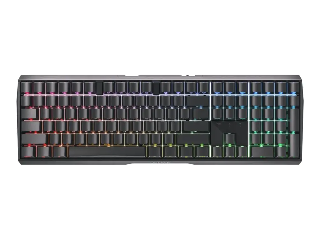 CHERRY MX 3.0S - Tastatur - Hintergrundbeleuchtung - kabellos - 2.4 GHz, Bluetooth 5.2 - AZERTY - Französisch - Tastenschalter: CHERRY MX Red - Schwarz