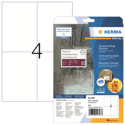 HERMA Folienetikett SuperPrint 4697 105x148mm weiß 100 St./Pack.