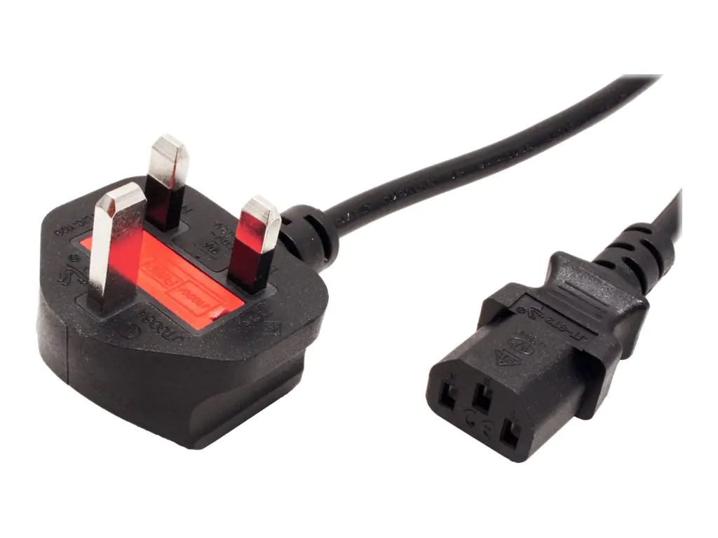 VALUE - Stromkabel - BS 1363 (M) gewinkelt bis IEC 60320 C13 gerade - Wechselstrom 250 V - 10 A - 3 m - Schwarz