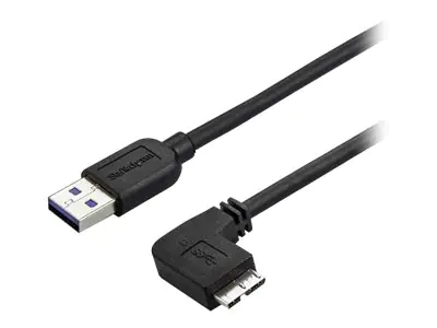 StarTech 50cm Slim Micro USB 3.0 Kabel rechtsgewinkelt - USB 3.1 Gen 1 (5 Gbit/s) Anschlusskabel - USB-Kabel - Micro-USB Typ B (M) zu USB Typ A (M) - USB 3.0 - 50 cm - geformt, rechts-gewinkelter Stecker - Schwarz