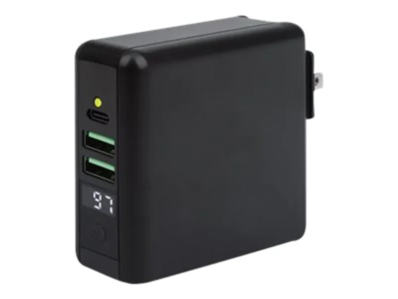 Manhattan 4-in-1 Travel Wall Charger and Powerbank 8,000 mAh, USA/UK/Euro 2-pin Plugs, Output: 1x USB-C, 2x USB-A ports and Wireless Charging Pad (5W), Black, One Year Warranty, Box - Induktive Ladematte + AC-Netzteil + Powerbank - 8000 mAh - 3 Ausgabeans