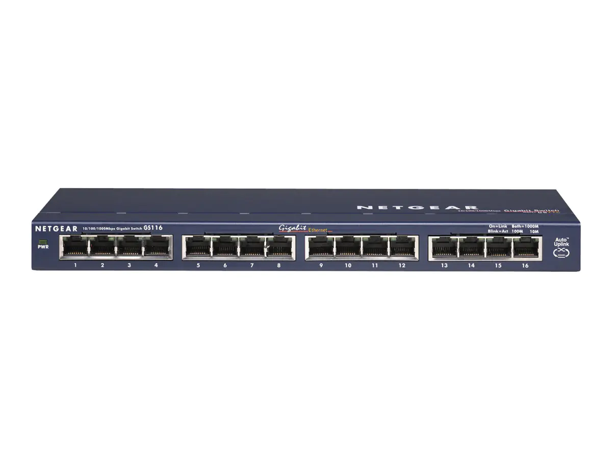 NETGEAR GS116 16 Port Gigabit Desktop Switch - Switch - 16 x 10/100/1000 - Desktop