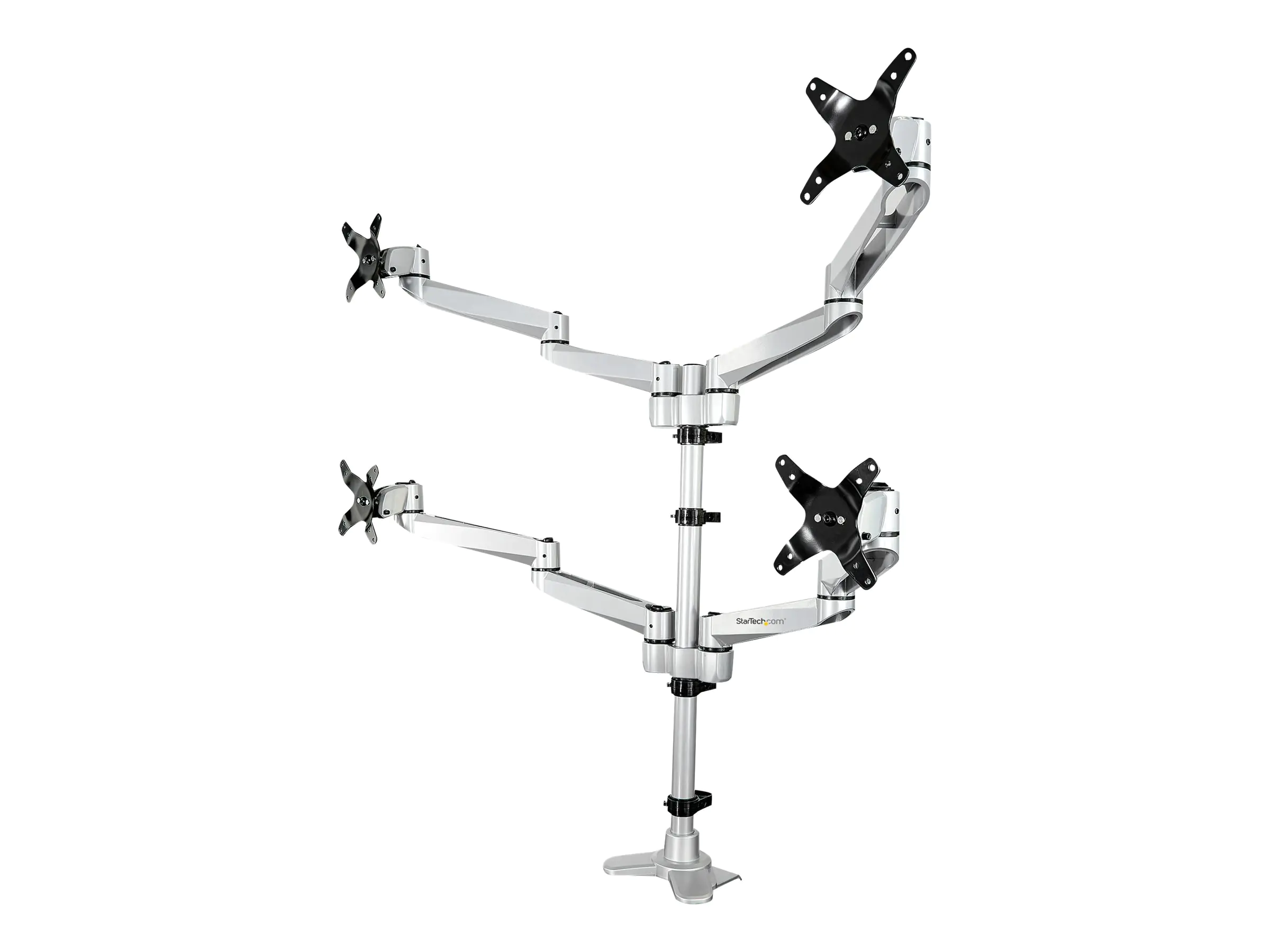 StarTech ARMQUADPS Monitorhalterung (für 4 Monitore, für bis zu 27 " VESA Bildschirme, vier vollbewegliche Monitorarme) - Befestigungskit - einstellbarer Arm - für 4 Monitore - Aluminium - Silber - Bildschirmgröße: 33-68.6 cm (13"-27") - Tischmontage - TA