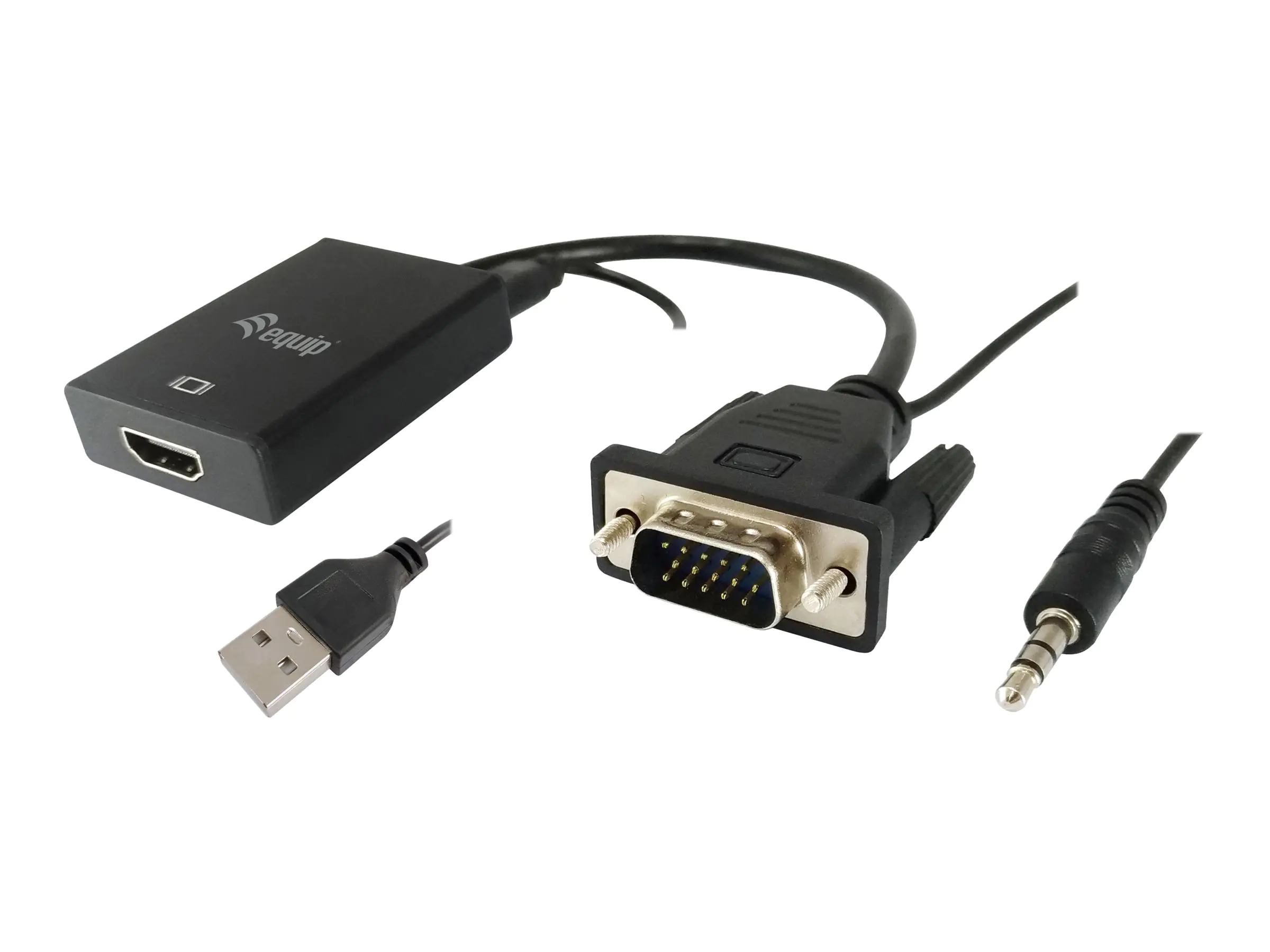 Equip Life - Videoadapter - HD-15 (VGA), mini-phone stereo 3.5 mm, USB (nur Strom) männlich zu HDMI weiblich - Schwarz