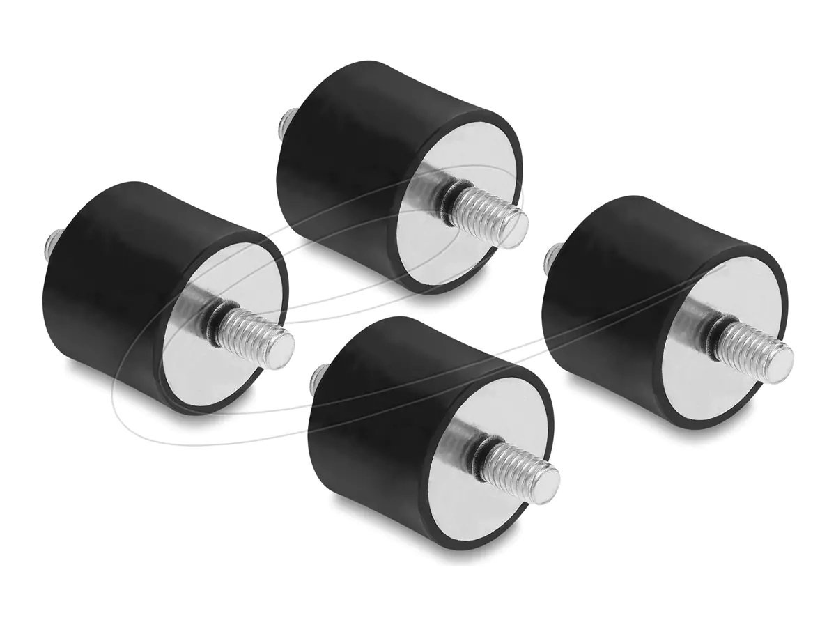 Delock Vibrationsdämpfer - M6 x 1 mm, 25 mm Durchmesser, 20 mm Höhe, mit 2 x Außengewinde - Schwarz (Packung mit 4) 60815