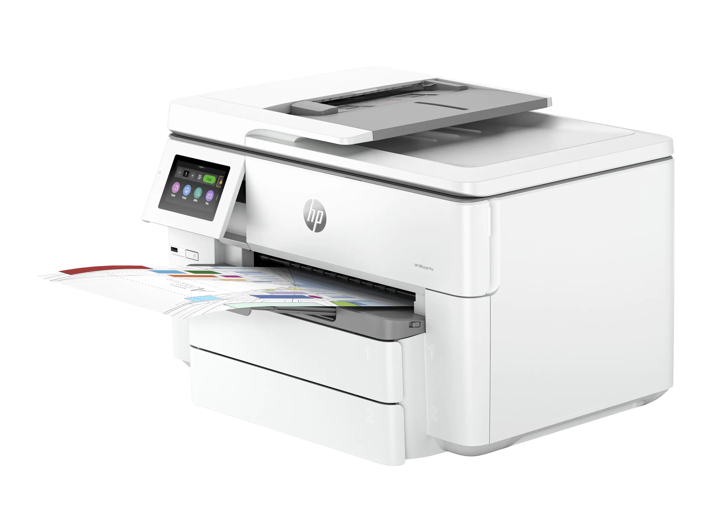 HP Officejet Pro 9730e Wide Format All-in-One - Multifunktionsdrucker - Farbe - Tintenstrahl - A3/Ledger (297 x 432 mm) (Original) - A3 (Medien) - bis zu 18 Seiten/Min. (Kopieren) - bis zu 22 Seiten/Min. (Drucken) - 250 Blatt - USB 2.0, LAN, Wi-Fi(ac), US
