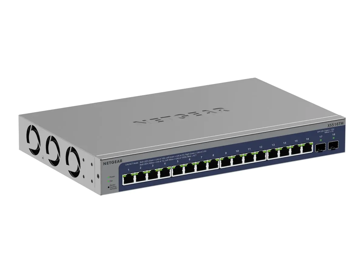 Netgear S3600 Series XS516TM - Switch - 2+/L3 Lite - Smart - 16 x 10/25 Gigabit Ethernet + 2 x 10 Gb Ethernet SFP+ (Uplink) - Desktop, an Rack montierbar