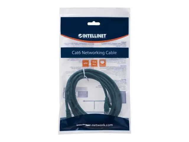 Intellinet Network Patch Cable, Cat6, 0.5m, Green, CCA, U/UTP, PVC, RJ45, Gold Plated Contacts, Snagless, Booted, Lifetime Warranty, Polybag - Patch-Kabel - RJ-45 (M) zu RJ-45 (M) - 50 cm - UTP - CAT 6 - geformt, ohne Haken - grün