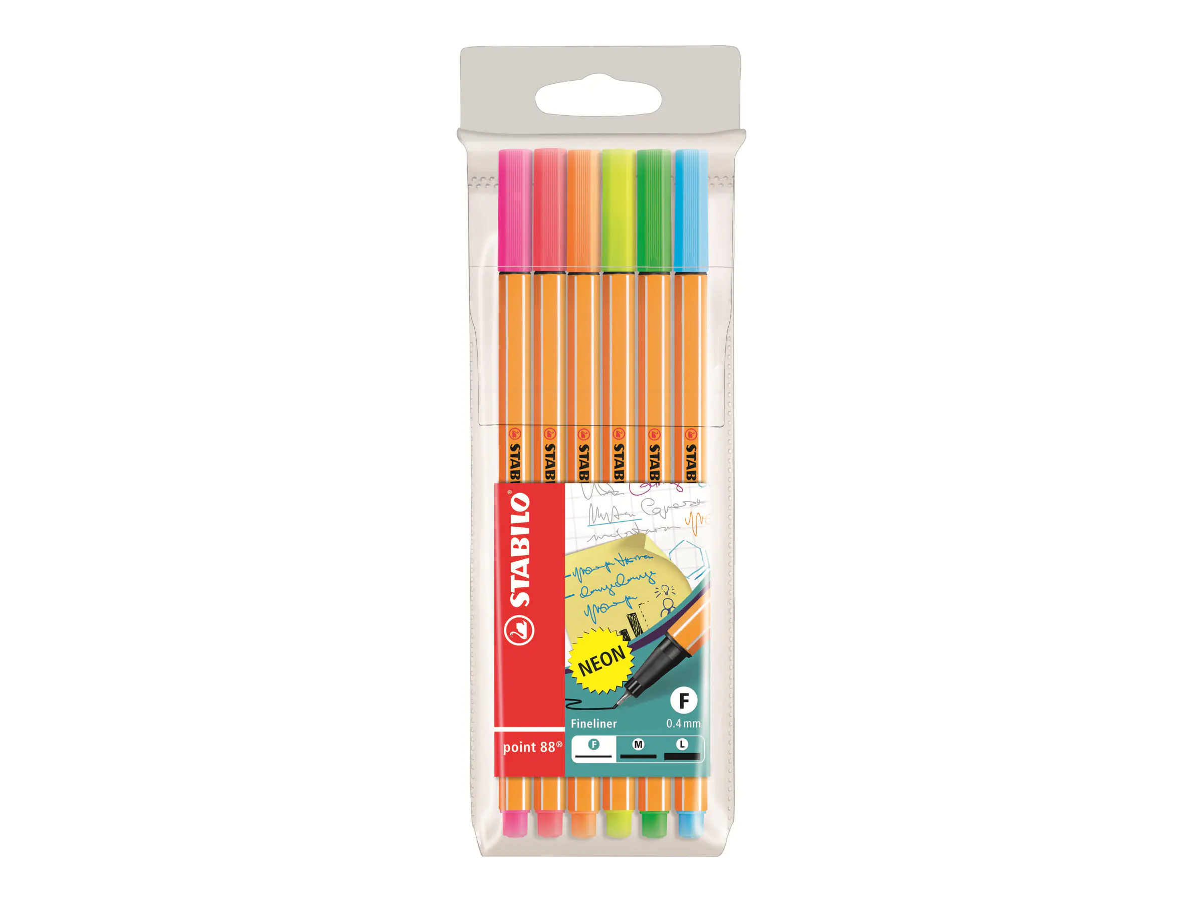 STABILO point 88 - Fineliner - Rot, Hellblau, Orange, rosa, Zitronengelb, Apfelgrün - 0.4 mm (Packung mit 6) 88/6-1