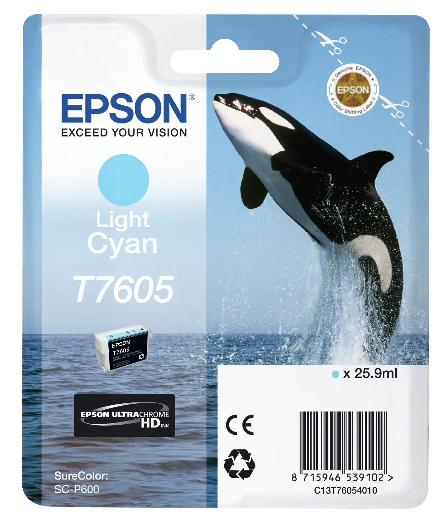 Epson T7605 - 26 ml - hell Cyan - Original - Blisterverpackung - Tintenpatrone - für SureColor P600, SC-P600