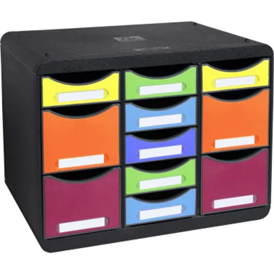 Exacompta Schubladenbox STORE-BOX Multi 11 Schubladen Polystyrol Gehäusefarbe: schwarz Farbe der Schublade: mehrfarbig