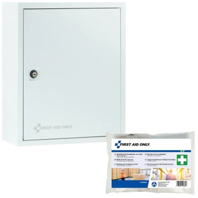 FIRST AID ONLY Verbandschrank gefüllt DIN 13157 Metall, lackiert weiß