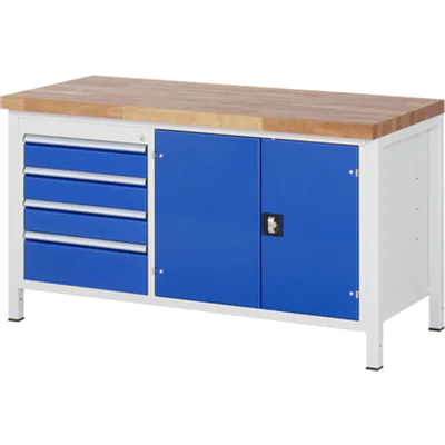 RAU Werkbank 8000 1.500 x 840-1.040 x 700 mm (B x H x T) enzianblau lichtgrau