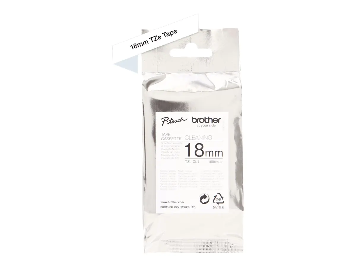 Brother TZe-CL4 - Rolle (1,8 cm x 8 m) 1 Kassette(n) Reinigungsband - für Brother PT-D600; P-Touch PT-3600, D400, D450, D800, E550, P900, P950; P-Touch EDGE PT-P750