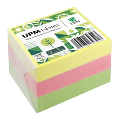 UPM Notes Haftnotiz Brillant 75 x 75 mm (B x H) je 2 x gelb, rosa, grün 100 Bl./Pack. 6 Block/Pack.