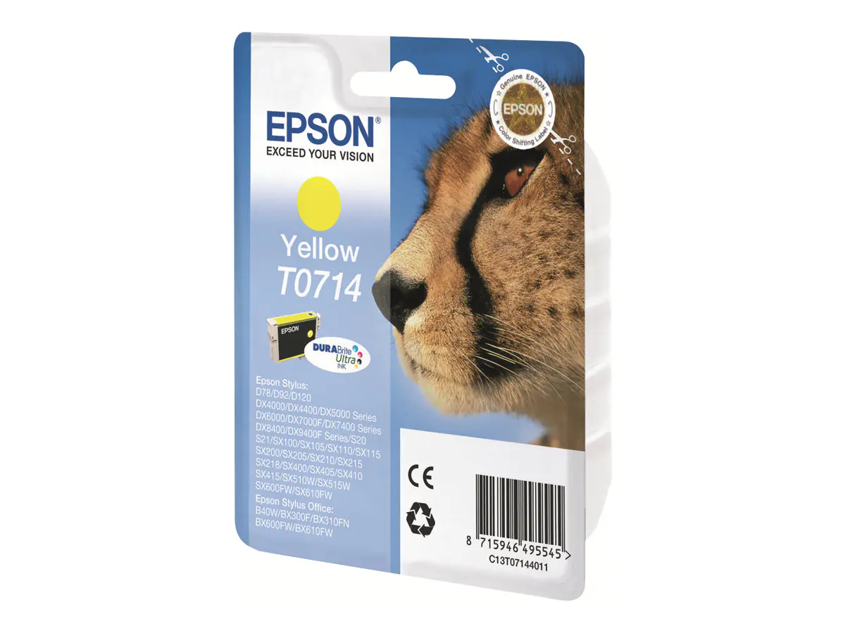 Epson T0714 - 5.5 ml - Gelb - Original - Blisterverpackung - Tintenpatrone - für Stylus DX9400, SX115, SX210, SX215, SX218, SX415, SX515, SX610; Stylus Office BX310, BX610