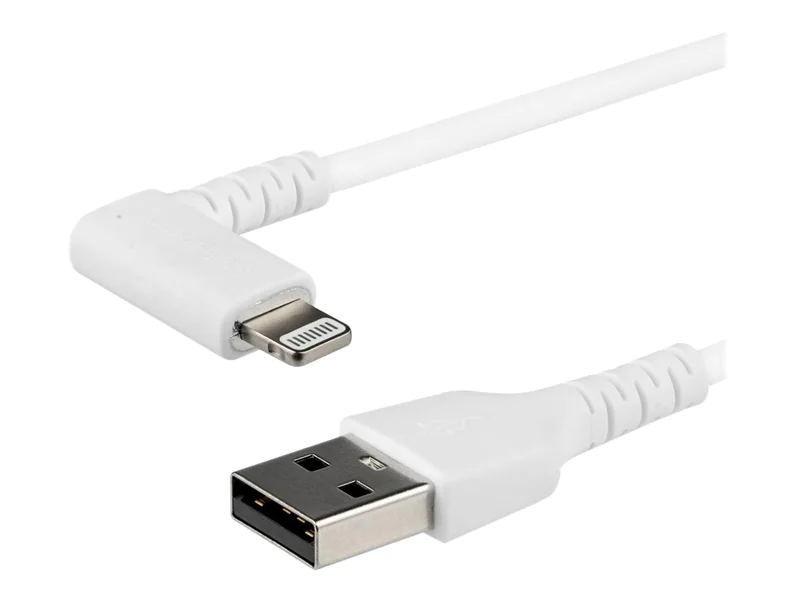 StarTech 2m USB-A auf Lightning-Kabel - 90° rechtwinkliges USB Typ-A auf Ladekabel - Synchronisationskabel - Apple MFi-zertifiziert iPad/iPhone 12 - Weiß (RUSBLTMM2MWR) - Lightning-Kabel - Lightning männlich gewinkelt zu USB männlich - 2 m - Doppelisolier