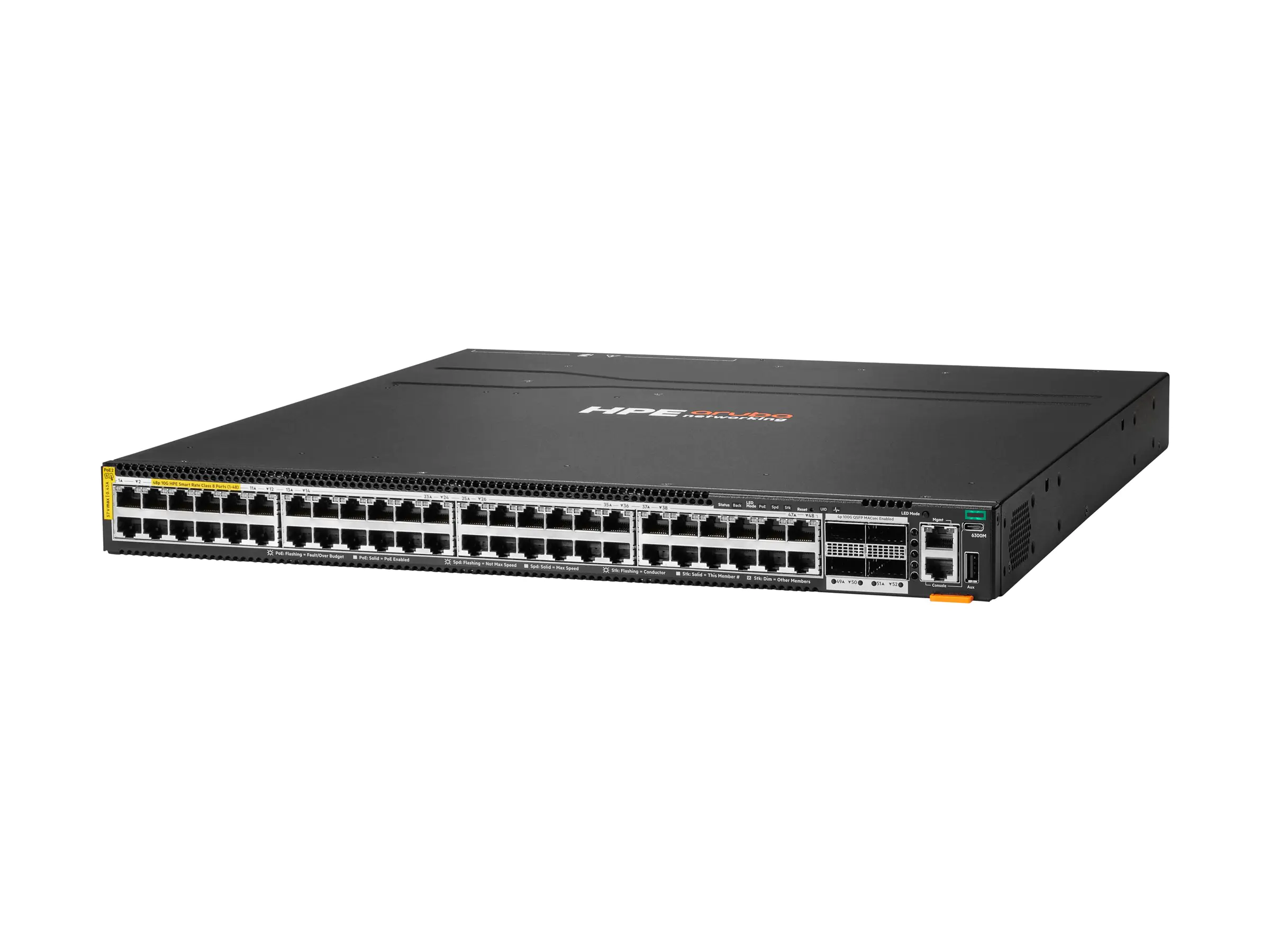 HPE Aruba Networking CX 6300M 48p SR10 1G/2.5G/5G /10G PTP/AVB Class8 PoE 4p 100G MACsec Switch -