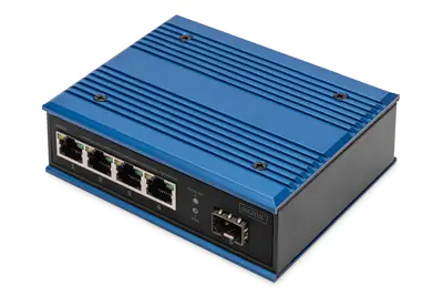 DIGITUS 4 Port Gigabit Ethernet Netzwerk PoE Switch, Industrial, Unmanaged, 1 SFP Uplink DN-651135