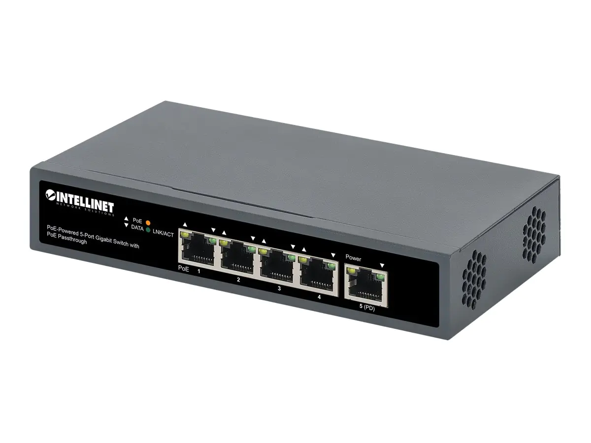 Intellinet - Switch - 4 x 10/100/1000 (PoE+) + 1 x 10/100/1000 (PoE Durchführung) - Desktop - PoE+ (65 W)