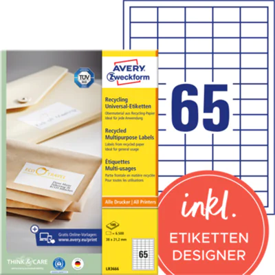 Avery Zweckform Universaletikett Recycling LR3666 6500 St./Pack.