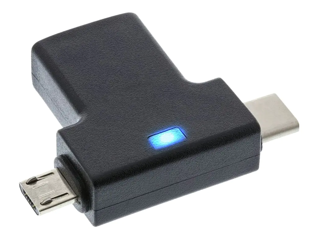 InLine - USB-Adapter - USB Typ A (W) gewinkelt zu Micro-USB Typ B, 24 pin USB-C (M) gewinkelt - USB 3.1 OTG - USB Power Delivery (3A, 60W) - Schwarz