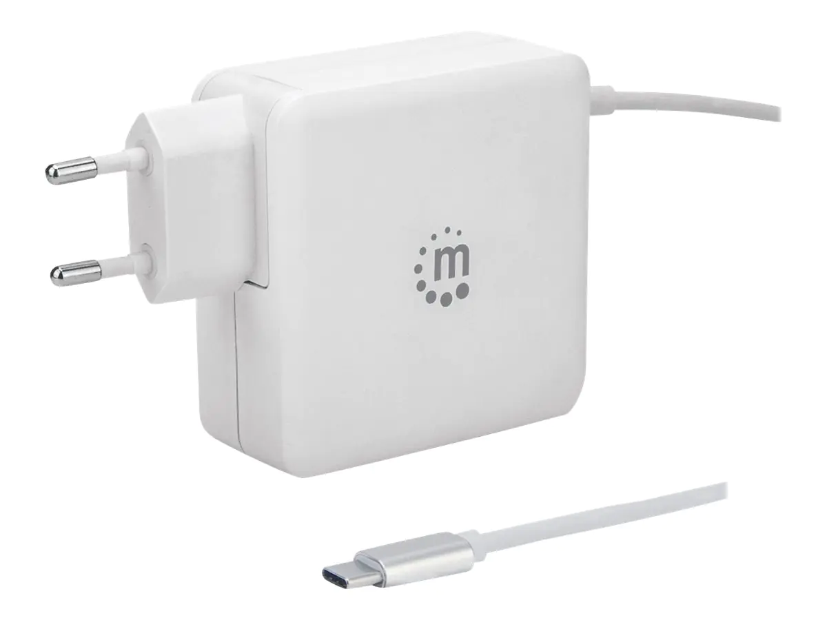 Manhattan Wall/Power Mobile Device Charger (Euro 2-pin), USB-C and USB-A ports, USB-C Output: 60W / 3A, USB-A Output: 2.4A, USB-C 1m Cable Built In, White, Phone Charger, Three Year Warranty, Box - Netzteil - 60 Watt - 3 A - 2 Ausgabeanschlussstellen (USB