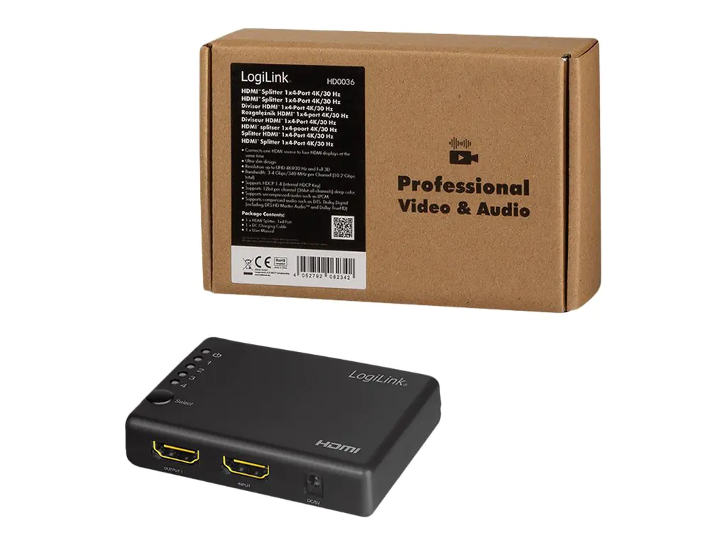 LogiLink - Video-/Audio-Splitter - 4 x HDMI - Desktop