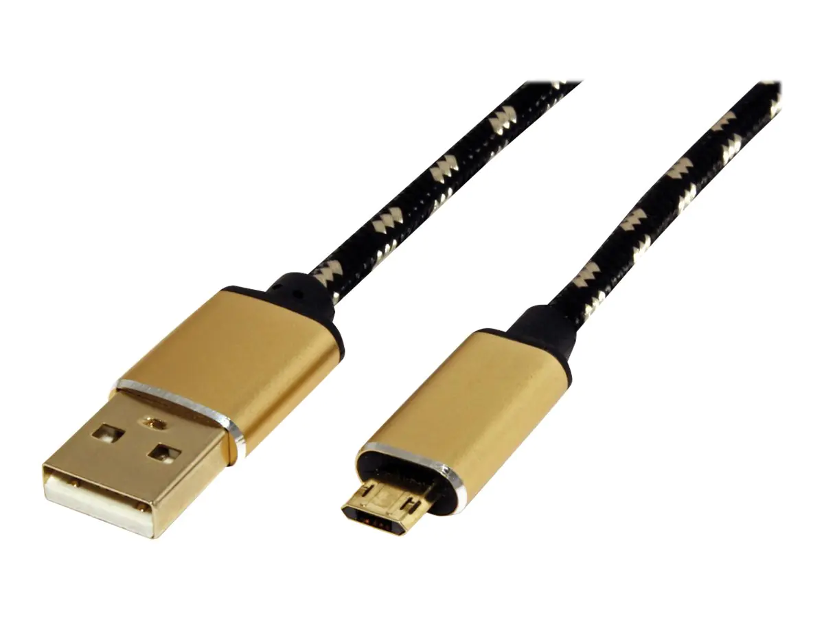 Roline Gold - USB-Kabel - USB (M) zu Micro-USB Typ B (M) umkehrbar - USB 2.0 - 80 cm - Schwarz, Gold