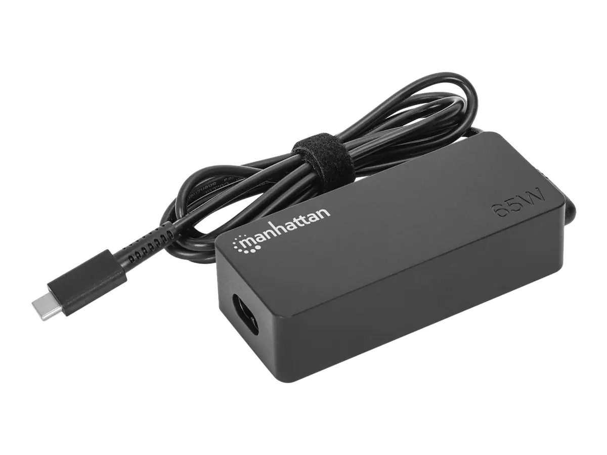 Manhattan USB-C Power Delivery Laptop Charger 65W, AC to Type-C Power Adapter, Universal Voltage Compatible with Most Notebooks, Ideal as Second or Replacement Power Supply, Includes Detachable AC Power Cable and Built-in USB-C PD Cable, Black - USB-C Net