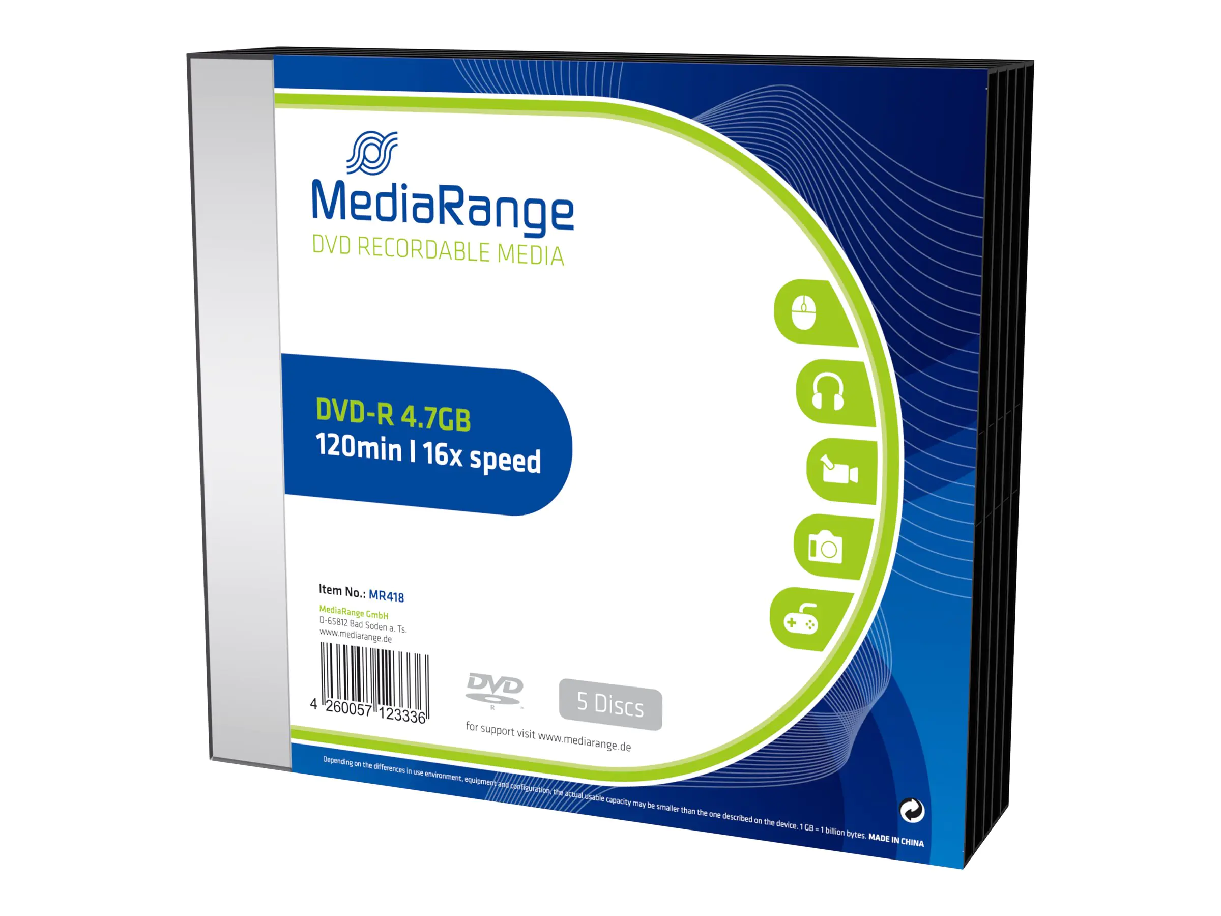 MEDIARANGE 5 x DVD-R - 4.7 GB (120 Min.) 16x MR418