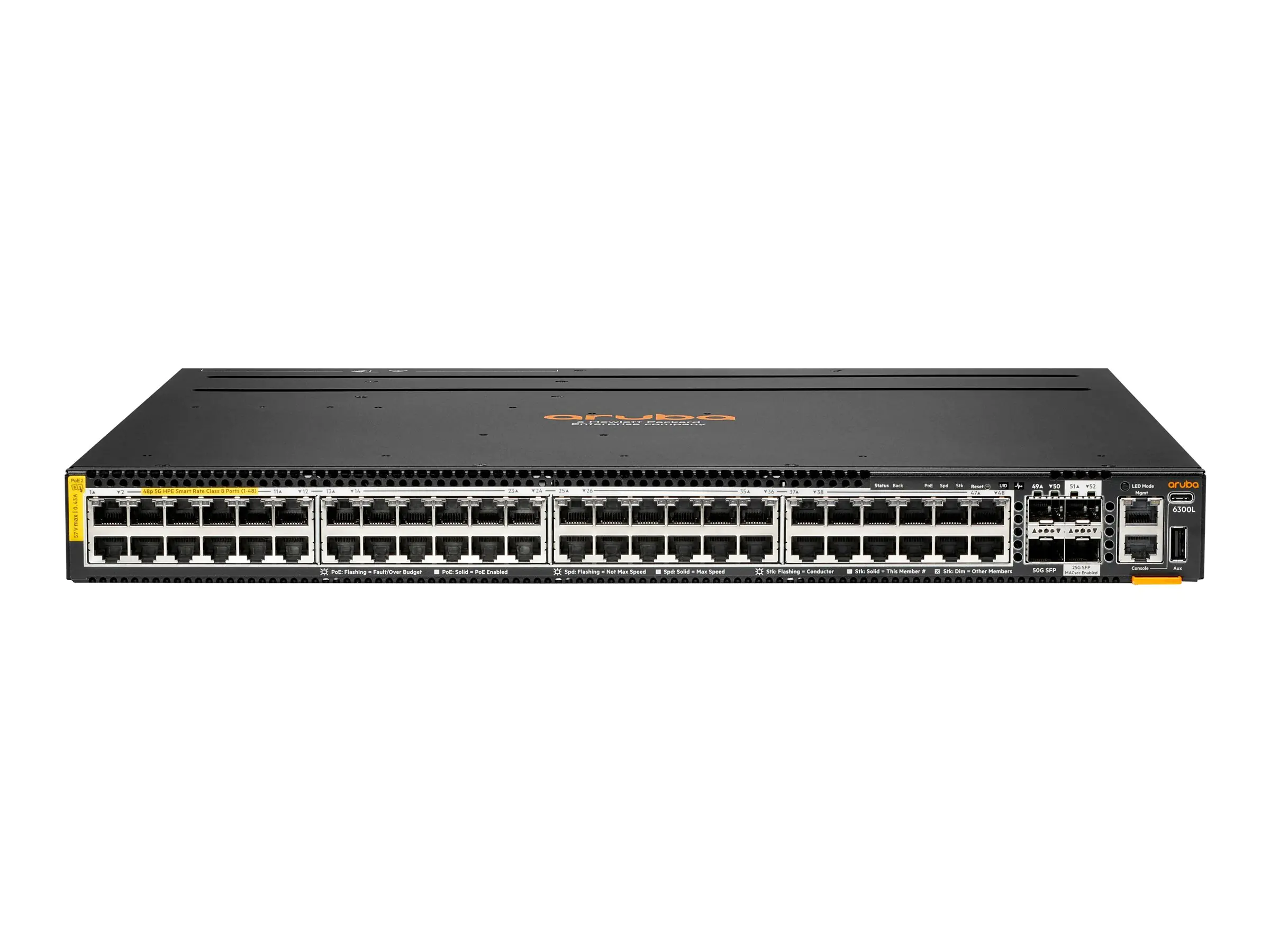 HPE Aruba Networking 6300L 48p Smart Rate 100M/1G /2.5G/5G CL8 2p SFP56 50G 2p SFP28 25G L2 Switch