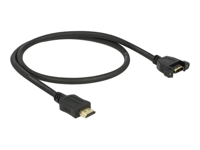 Delock - HDMI-Verlängerungskabel mit Ethernet - HDMI männlich zu HDMI weiblich schraubbar - 50 cm - Schwarz - 4K Unterstützung