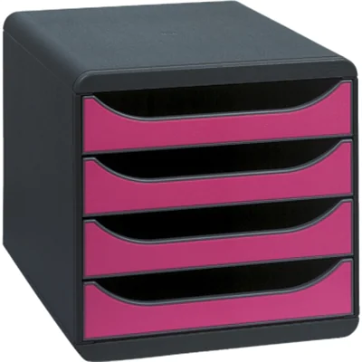 Exacompta Schubladenbox BIG-BOX 4 Schubladen DIN A4, Überbreite Polystyrol Gehäusefarbe: schwarz Farbe der Schublade: himbeerfarben