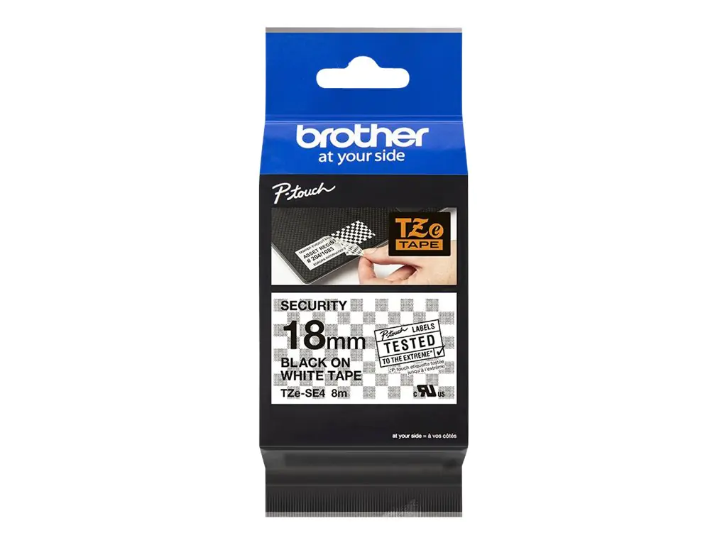 Brother TZe-SE4 - Selbstklebend - Schwarz auf Weiß - Rolle (1,8 cm x 8 m) 1 Kassette(n) laminiertes Band - für Brother PT-P750, P950; P-Touch PT-D800, E550, P750, P900, P950; P-Touch Cube Plus PT-P710