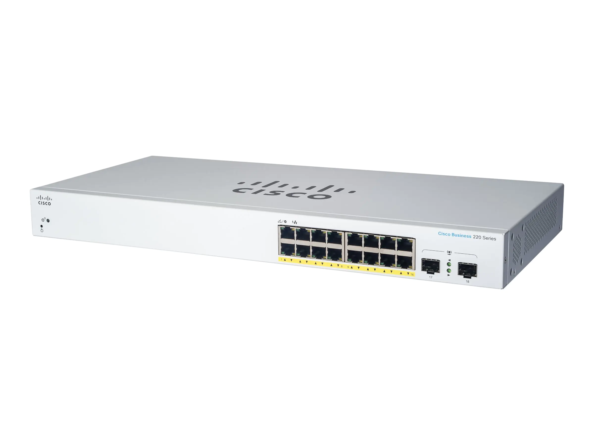 Cisco Business 220 Series CBS220-16T-2G - Switch - Smart - 16 x 10/100/1000 + 2 x Gigabit SFP (Uplink) - an Rack montierbar