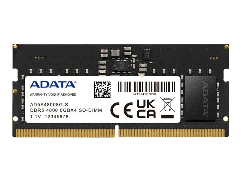 ADATA - DDR5 - Modul - 8 GB - SO DIMM 262-PIN - 4800 MHz / PC5-38400 - CL40 - 1.1 V - ungepuffert - on-die ECC - Schwarz