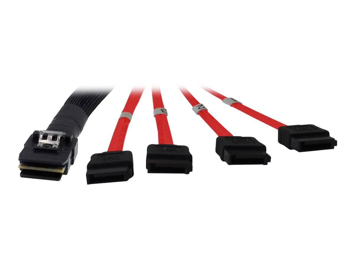 Inter-Tech - SATA- / SAS-Kabel - Serial ATA 150/300/600 - 4-Lane - 36 PIN 4iMini MultiLane zu SATA - 1 m - Rot