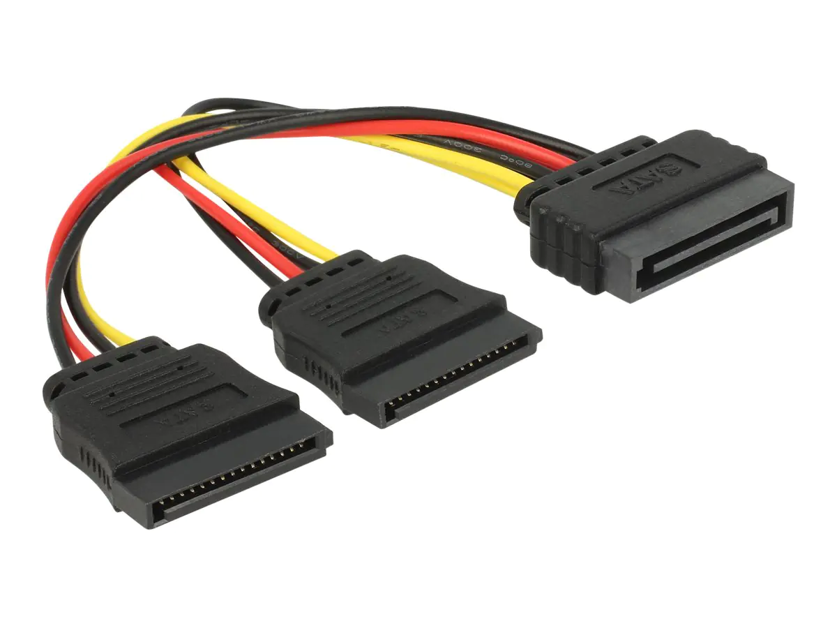 Delock - Netz-Splitter - SATA-Stromstecker (M) gerade zu SATA-Stromstecker (W) gerade - 15 cm - Schwarz, Gelb, Rot