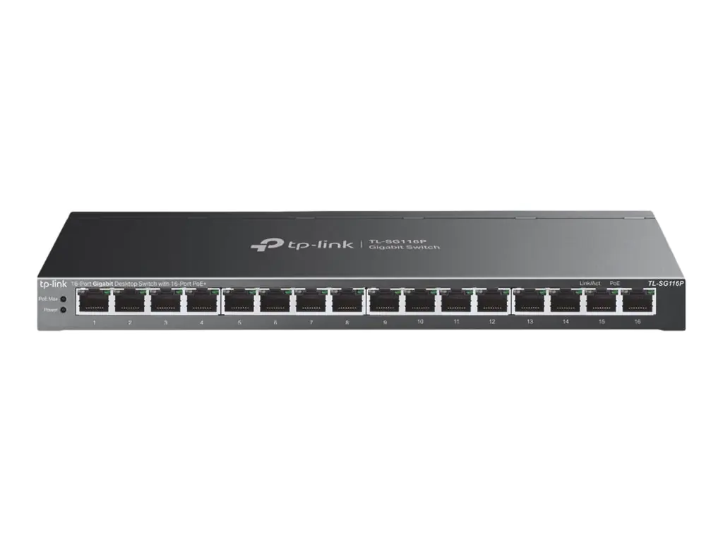 TP-Link TL-SG116P V1 - Switch - unmanaged - 16 x 10/100/1000 (PoE+) - Desktop - PoE+ (120 W)