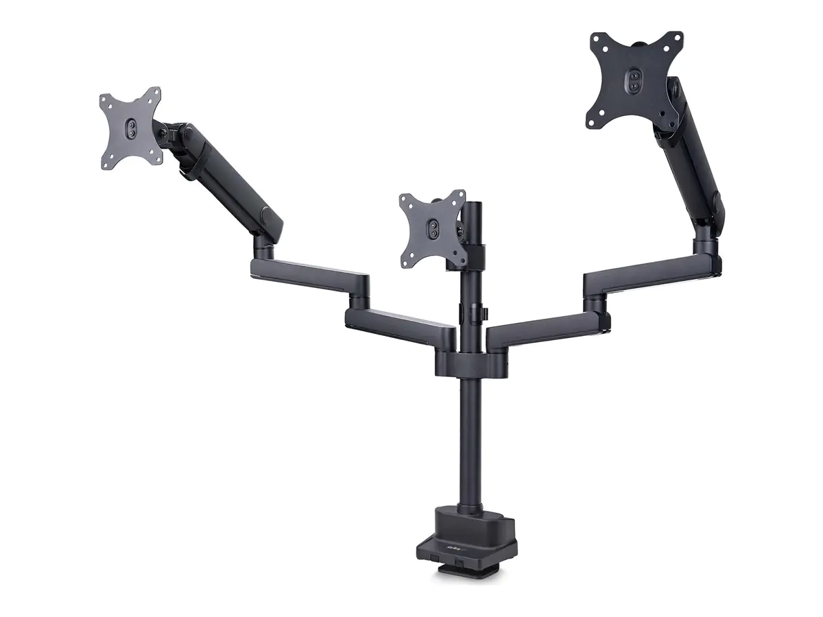 StarTech.com Triple Monitor Desk Mount For Up To Three 27in Screens, VESA 75x75/100x100, Tool-Less