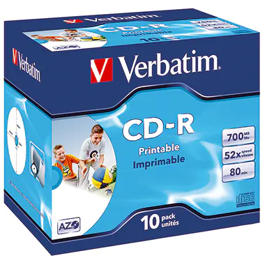 Verbatim - 10 x CD-R - 700 MB (80 Min) 52x - mit Tintenstrahldrucker bedruckbare Oberfläche, breite bedruckbare Oberfläche - Jewel Case (Schachtel)