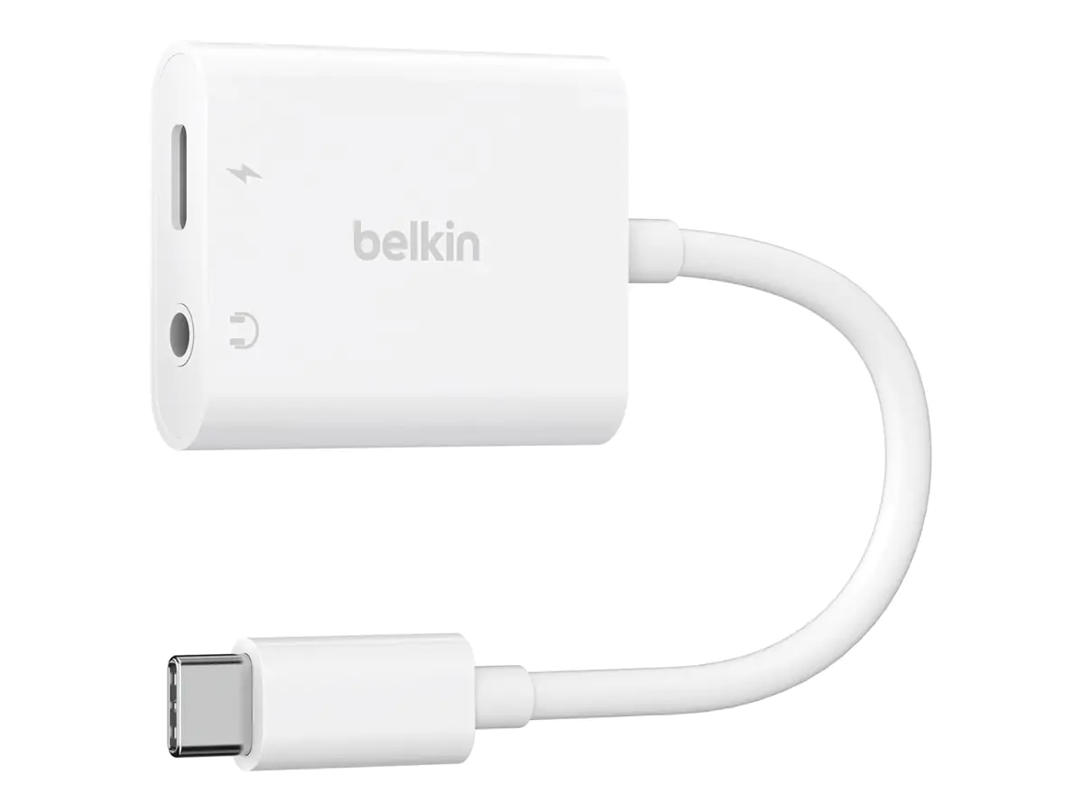 Belkin RockStar - USB-C zu Kopfhöreranschluss / Ladeadapter - 24 pin USB-C männlich zu 24 pin USB-C, Mini-Stecker weiblich - USB Power Delivery (60W)