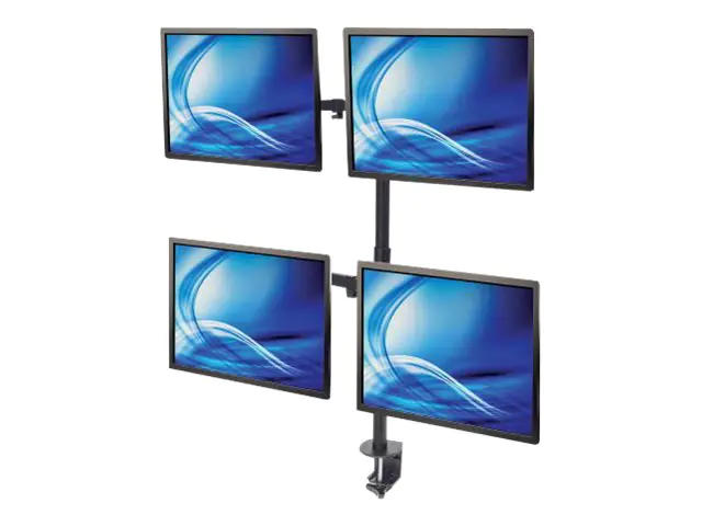 Manhattan TV & Monitor Mount, Desk, Double-Link Arms, 4 screens, Screen Sizes: 10-27", Black, Stand or Clamp Assembly, Quad Screens, VESA 75x75 to 100x100mm, Max 8kg (each), Lifetime Warranty - Befestigungskit (Stange, 4 Schwenkarme, 4 VESA-Adapter) - für