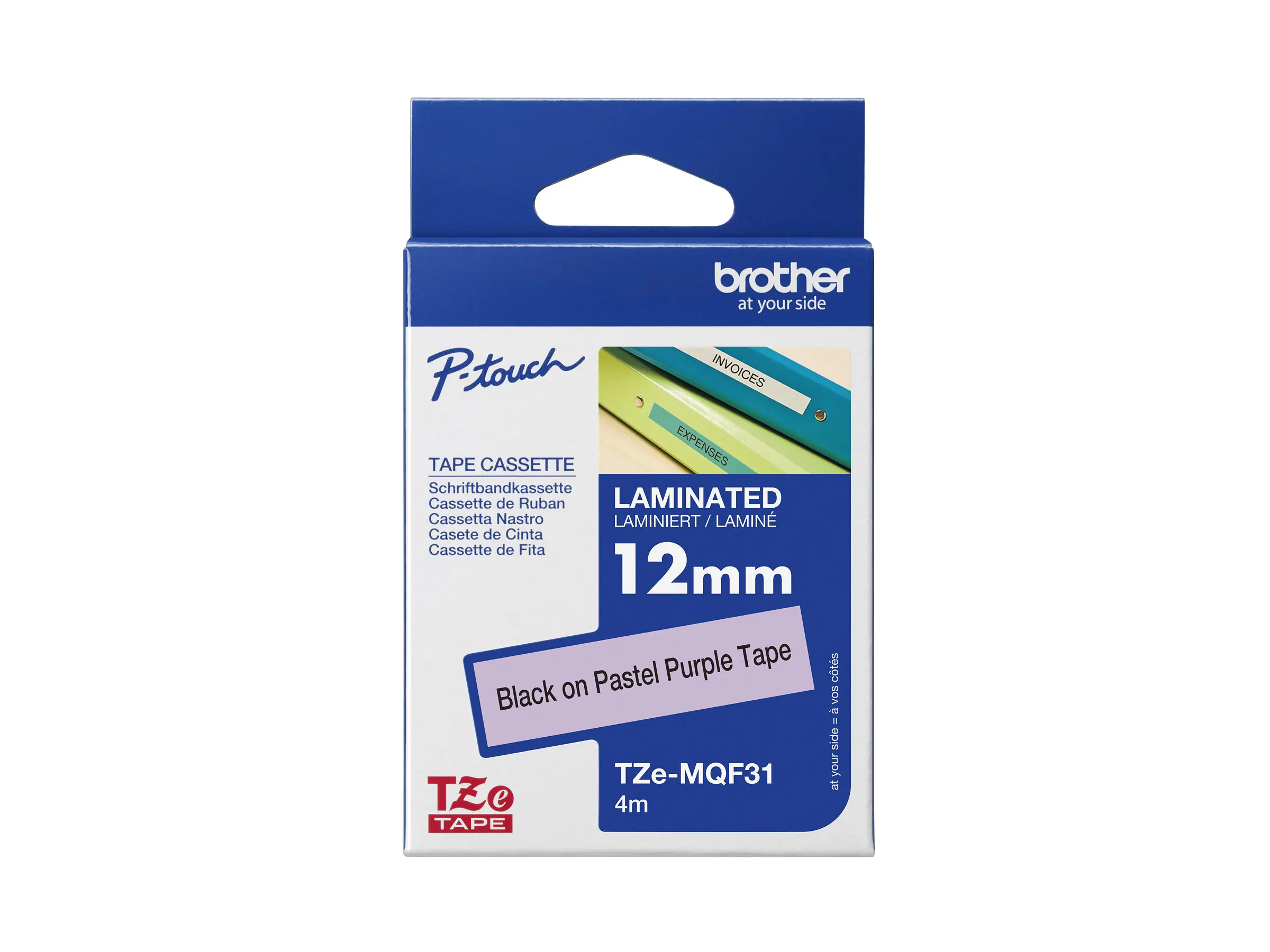 Brother TZe-MQF31 - Schwarz auf Pastelllila - Rolle (1,2 cm x 8 m) 1 Rolle(n) laminiertes Band - für Brother PT-D210, D600, H110, P750, P950; P-Touch Cube PT-P300; P-Touch Cube Pro PT-P910