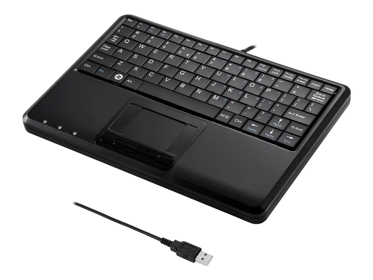 Perixx PERIBOARD-510H Plus - Super-Mini - Tastatur - mit Touchpad - USB - Spanisch - Schwarz