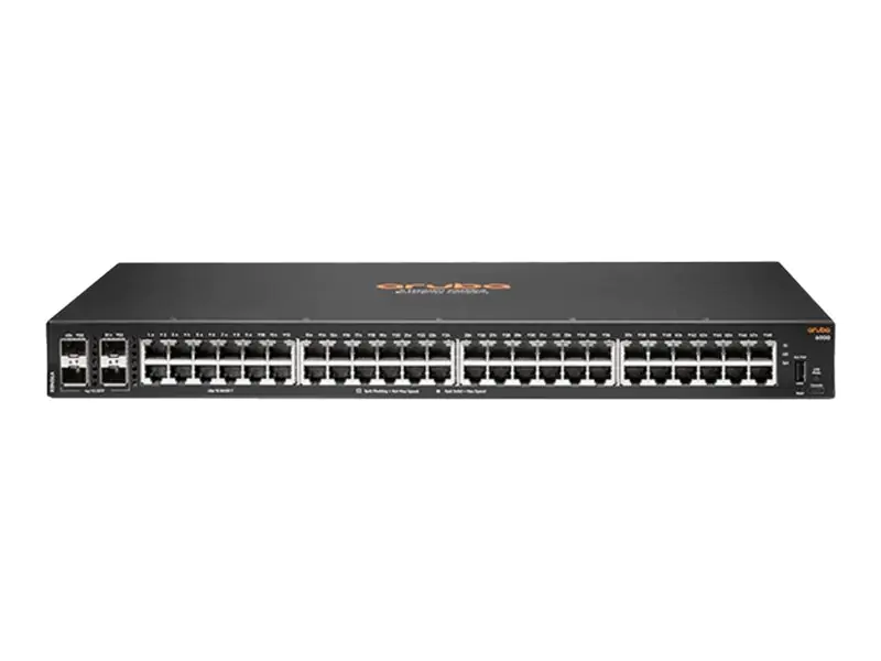 HPE Aruba 6000 48G 4SFP Switch - Switch - L3 - managed - 48 x 10/100/1000 + 4 x Gigabit SFP - Seite-zu-Seite-Luftstrom - an Rack montierbar - AC 100 - 127 V / 200 - 240 V