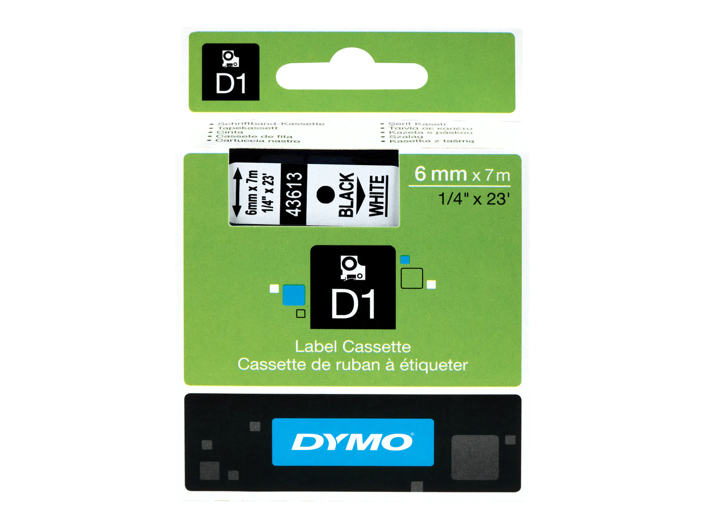 DYMO D1 - Polyester - selbstklebend - Schwarz auf Weiß - Rolle (0,6 cm x 7 m) 1 Kassette(n) Etikettenband - für LabelMANAGER 100, 160, 210, 220, 260, 280, 300, 360, 420, Wireless PnP; LabelPOINT 250